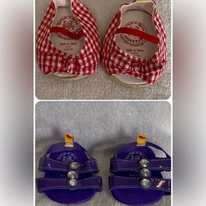 2 New pairs Build A Bear Sandals Gingham Red W/ Bow & Purple Sequins Heels shoes